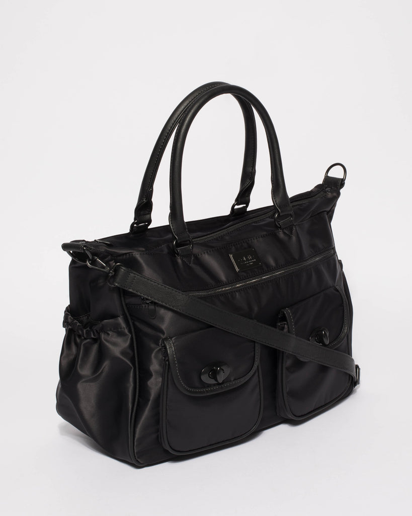 Black Nylon Travel Baby Bag With Matte Black Hardware