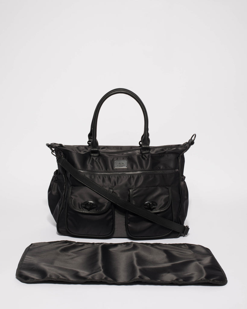 Black Nylon Travel Baby Bag With Matte Black Hardware