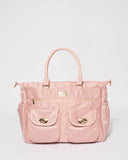 Pink Nylon Travel Baby Bag With Gold Hardware