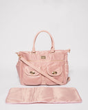 Pink Nylon Travel Baby Bag With Gold Hardware