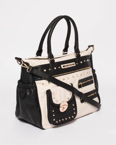 Monochrome Pearl Studded Baby Travel Bag