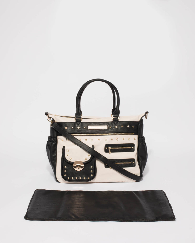 Monochrome Pearl Studded Baby Travel Bag