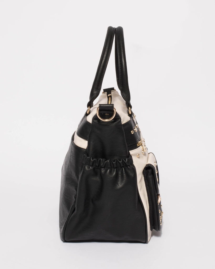 Monochrome Pearl Studded Baby Travel Bag