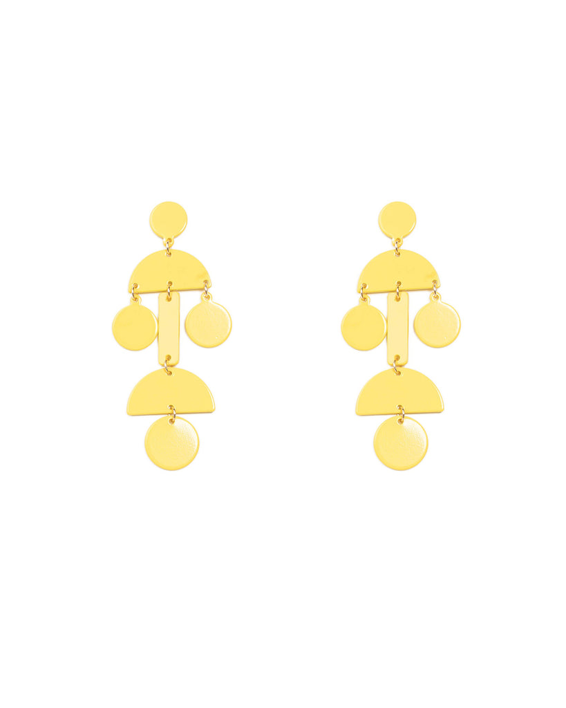 Yellow Gold Tone Geometric Disk Drop Earrings