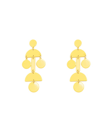 Yellow Gold Tone Geometric Disk Drop Earrings