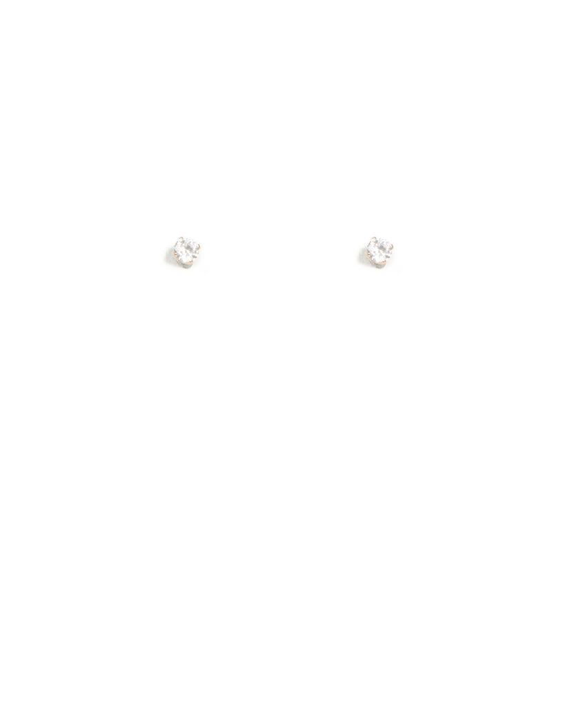 Cubic Zirconia Rose Gold Tone Mini Four Claw Stud Earrings