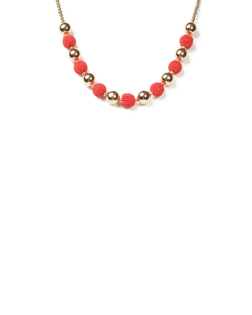 Red Gold Tone Opaque Beaded Ball Necklace
