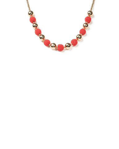 Red Gold Tone Opaque Beaded Ball Necklace