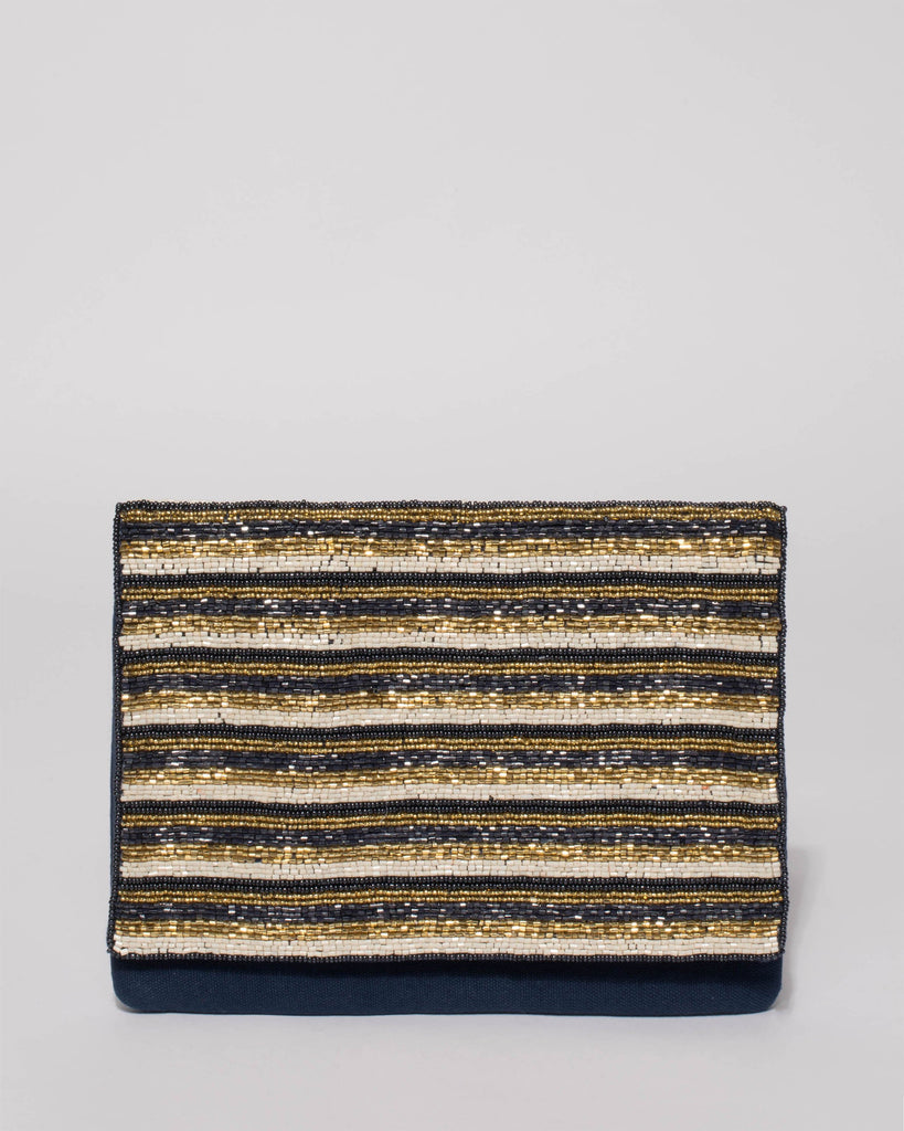 Navy Gold Anna Beaded Clutch Bag