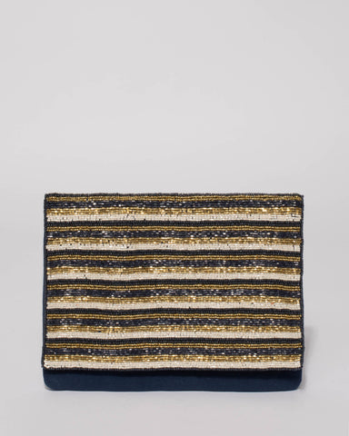 Navy Gold Anna Beaded Clutch Bag