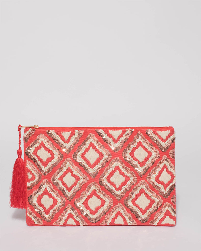 Pink Yvette Sequin Clutch Bag