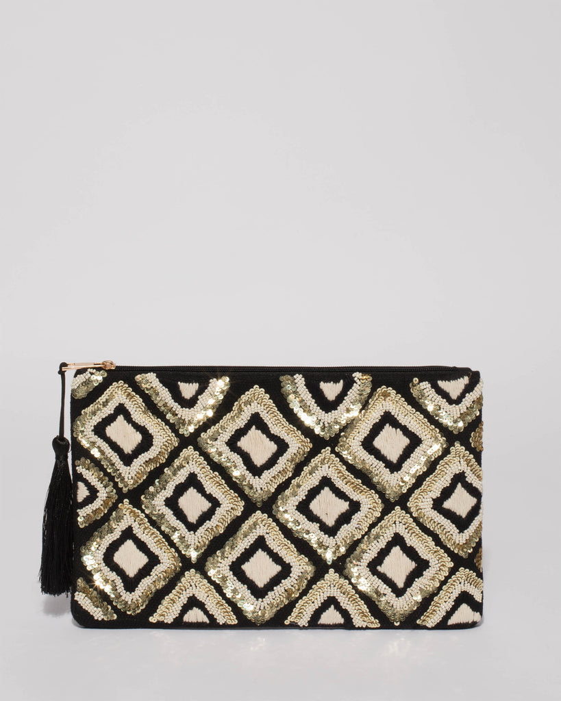 Monochrome Gold Yvette Sequin Clutch Bag