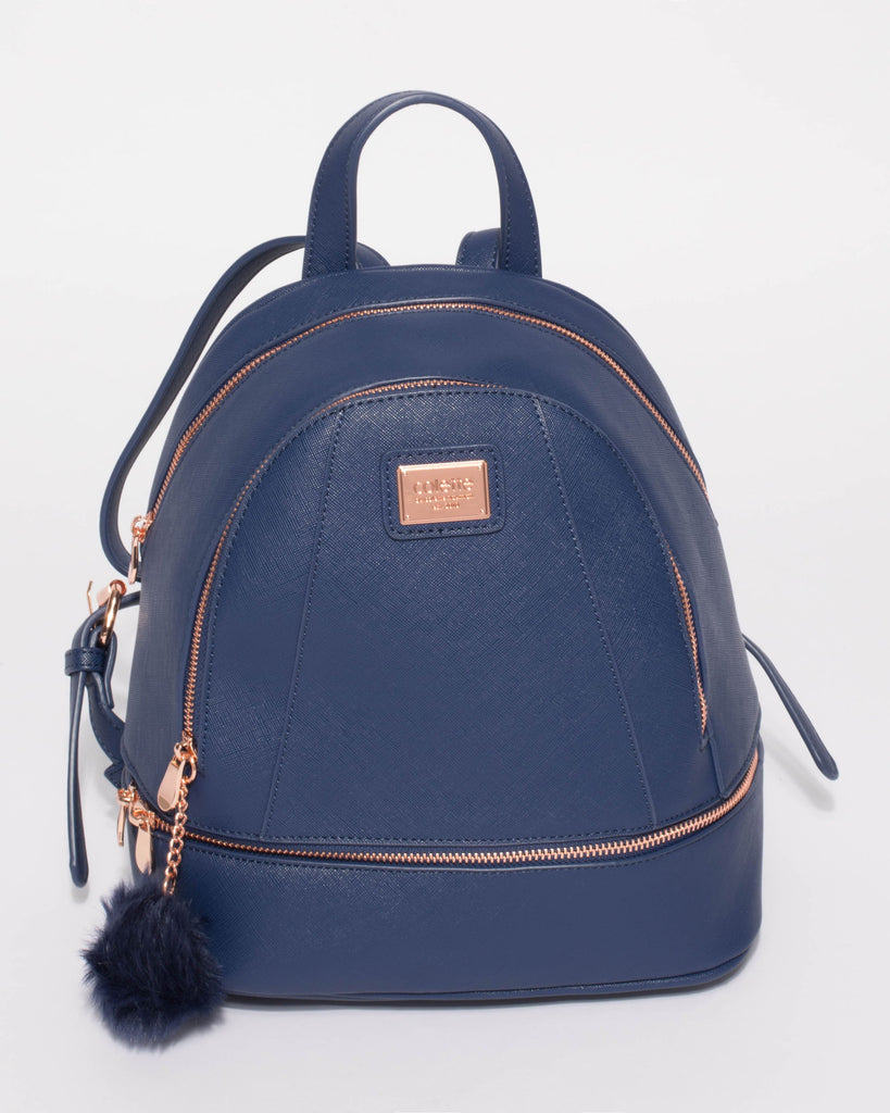 Navy Bridget Medium Backpack With Rose Gold Hardware