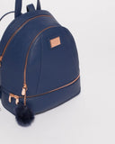 Navy Bridget Medium Backpack With Rose Gold Hardware