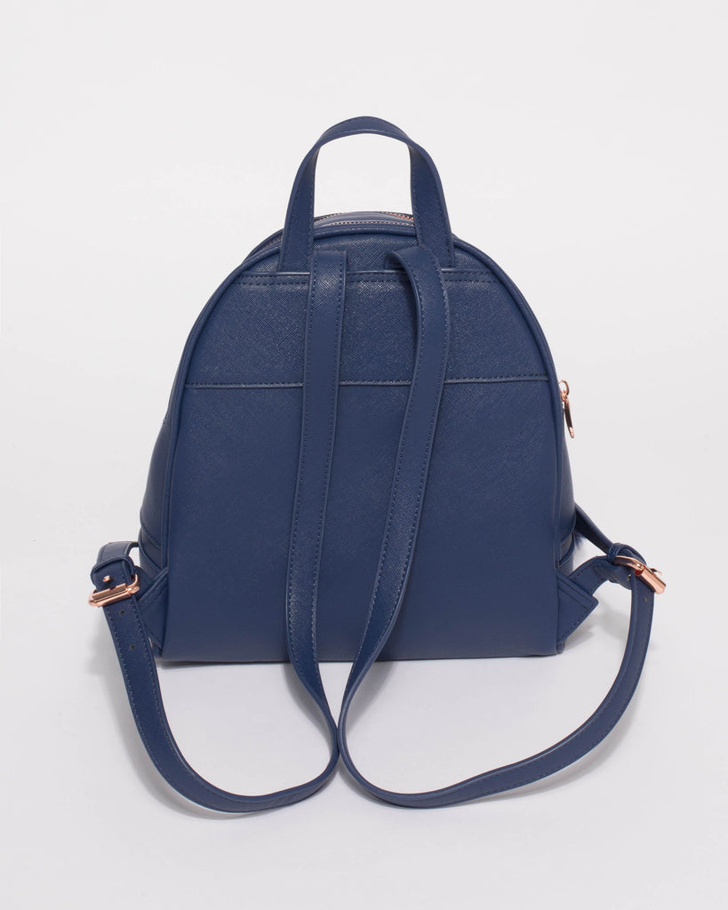 Navy Bridget Medium Backpack With Rose Gold Hardware