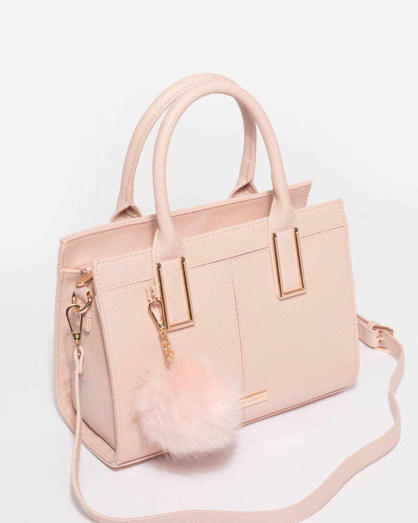 Stef Pink Saffiano Pom Pom Mini Bag