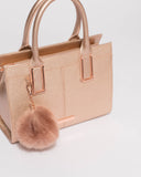 Stef Rose Gold Saffiano Pom Pom Mini Bag