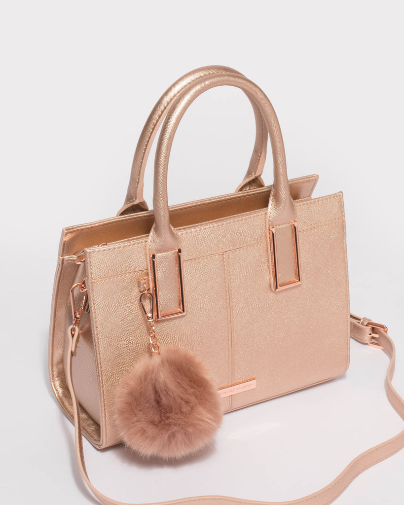 Stef Rose Gold Saffiano Pom Pom Mini Bag