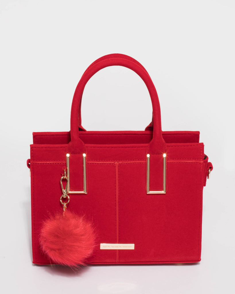 Stef Red Velvet Pom Pom Mini Bag