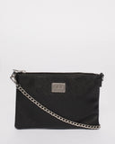 Black Plain Peta Chain Crossbody Bag With Silver Hardware