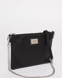 Black Plain Peta Chain Crossbody Bag With Silver Hardware
