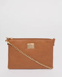 Tan Plain Peta Chain Crossbody Bag
