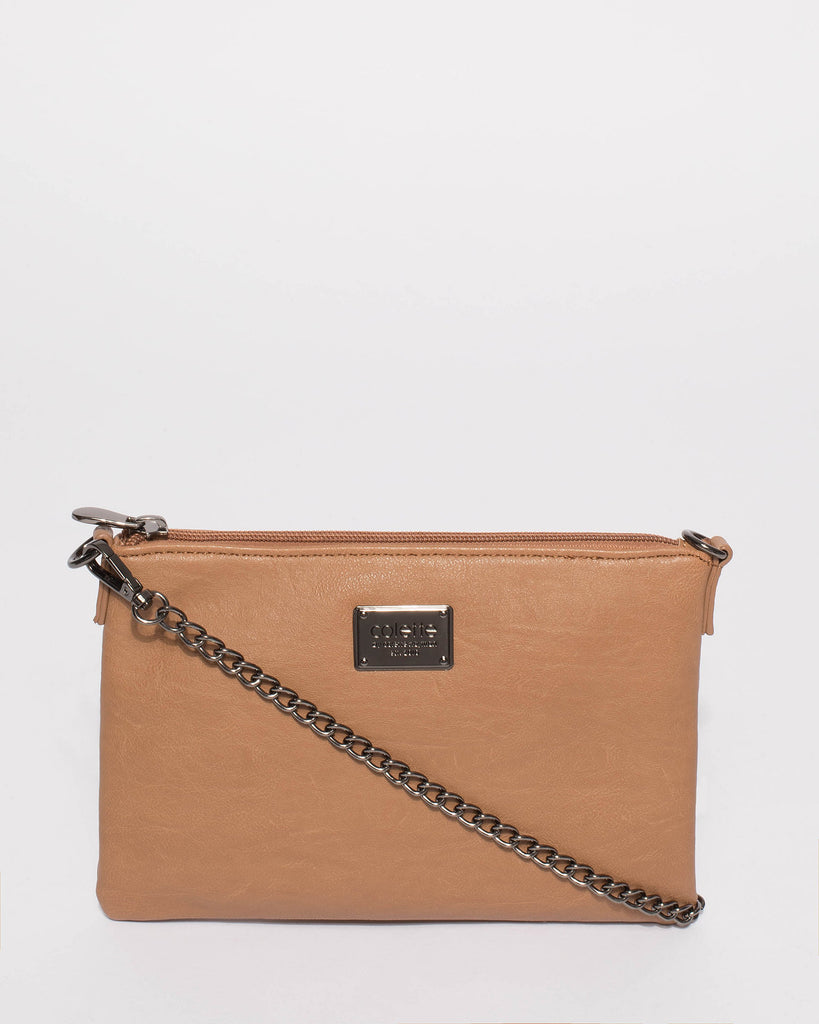Caramel Plain Peta Chain Crossbody Bag