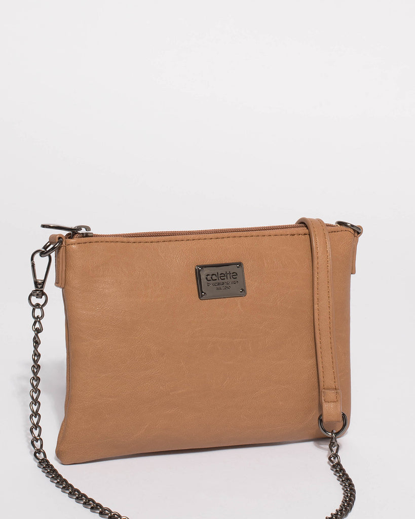 Caramel Plain Peta Chain Crossbody Bag