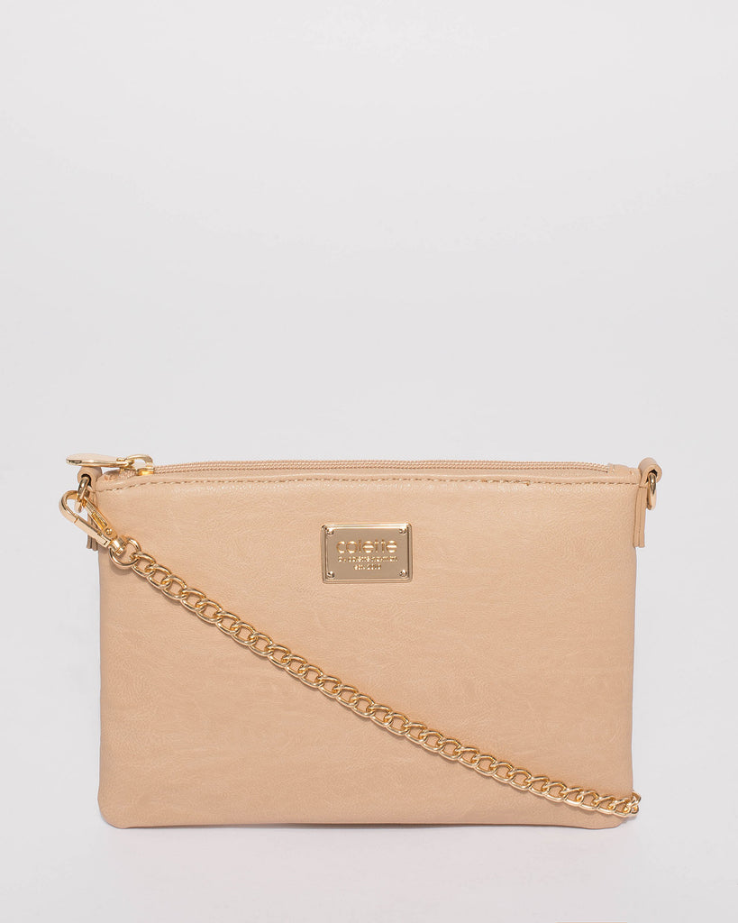 Nude Plain Peta Chain Crossbody Bag