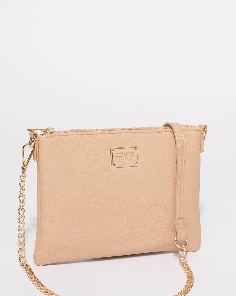 Nude Plain Peta Chain Crossbody Bag
