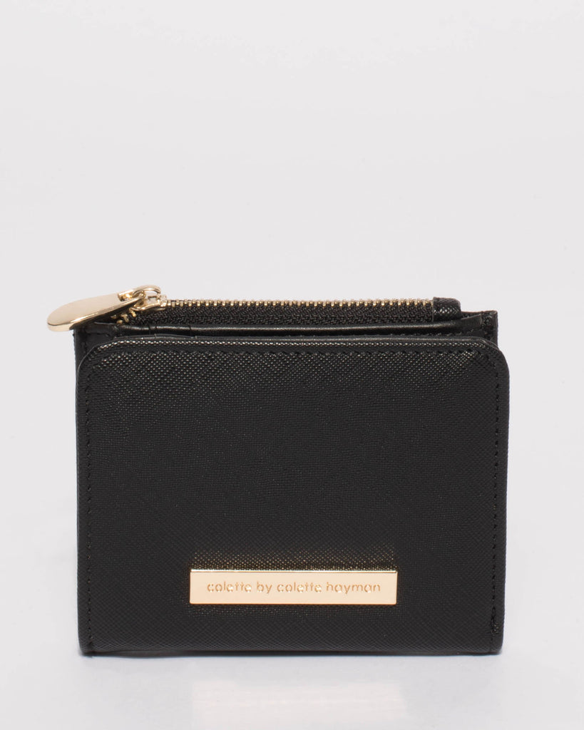 Black Saffiano Han Mini Wallet With Gold Hardware