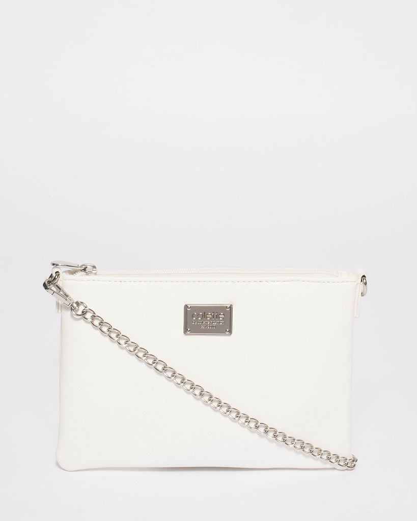 White Plain Peta Chain Crossbody Bag