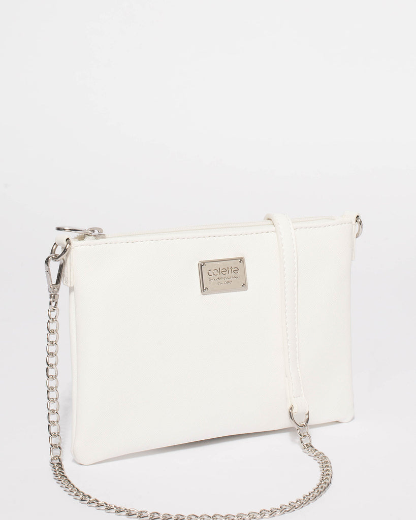 White Plain Peta Chain Crossbody Bag
