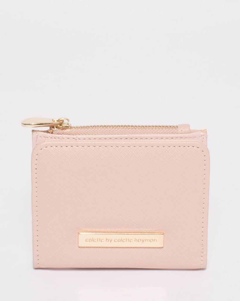 Pink Saffiano Han Mini Wallet With Gold Hardware