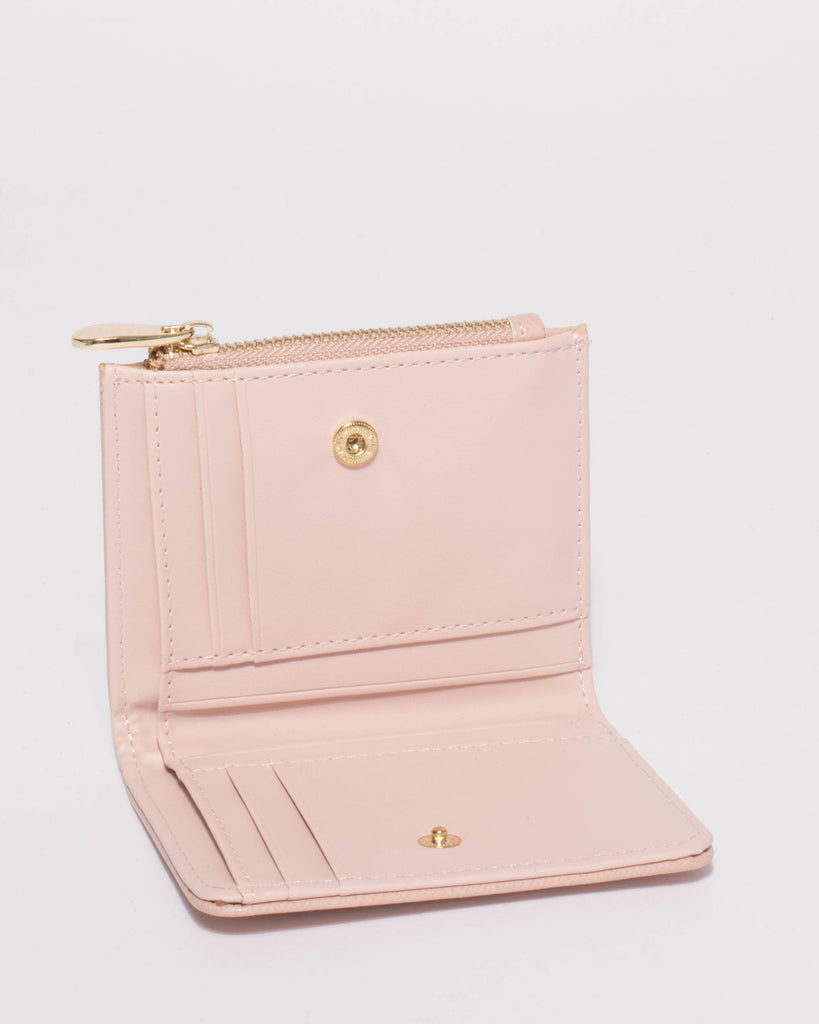 Pink Saffiano Han Mini Wallet With Gold Hardware