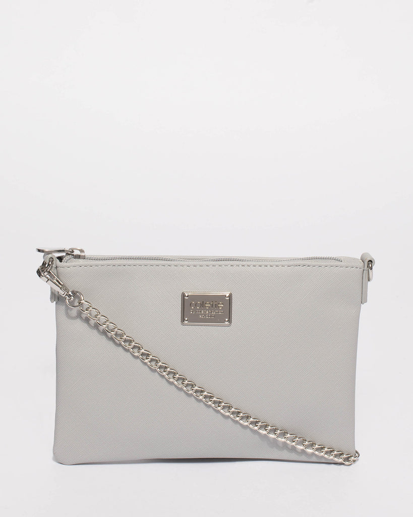 Grey Plain Peta Chain Crossbody Bag