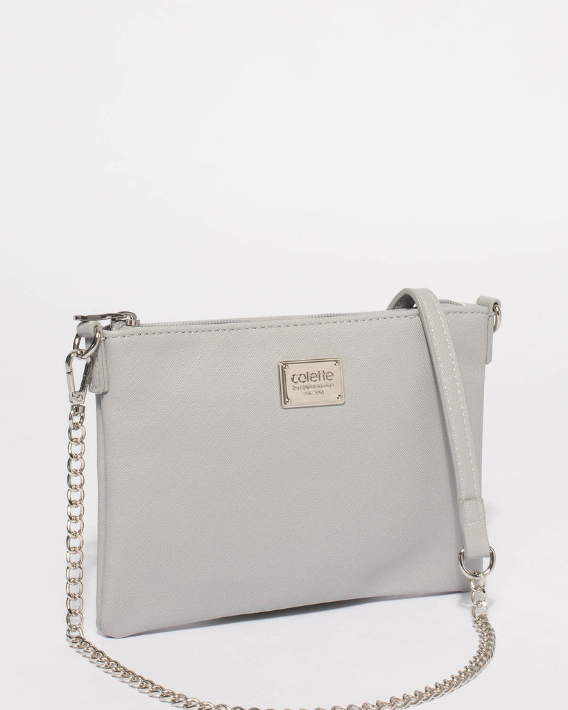 Grey Plain Peta Chain Crossbody Bag