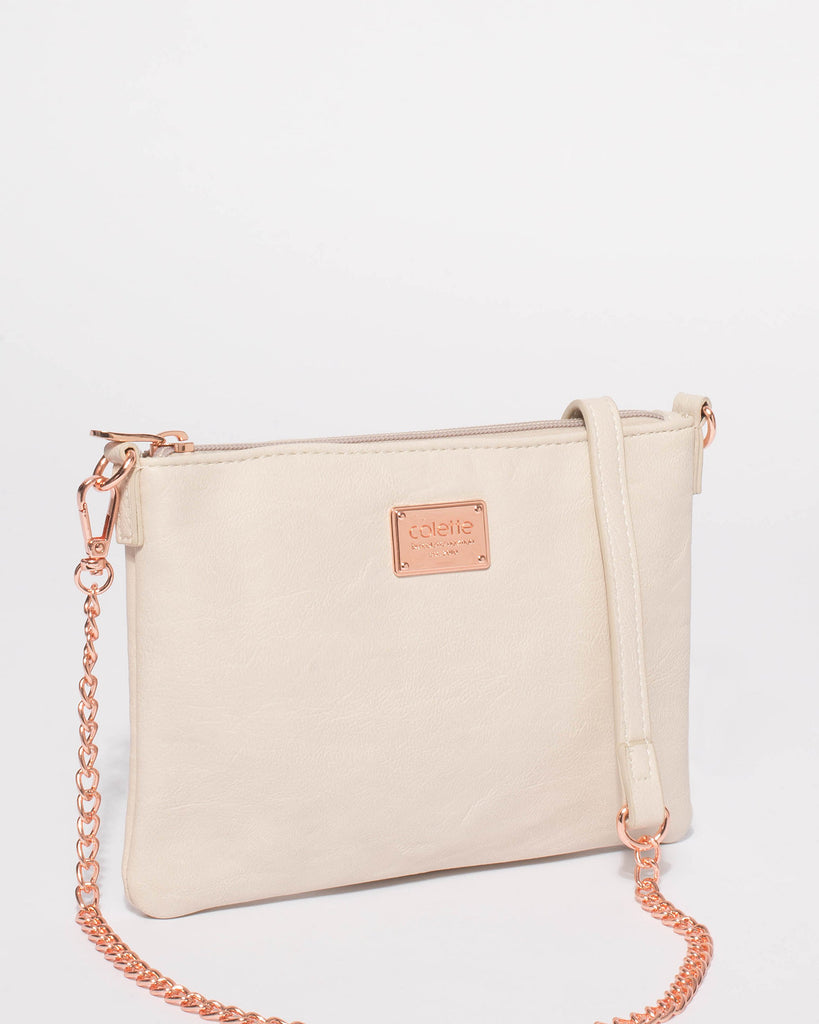 Ivory Plain Peta Chain Crossbody Bag