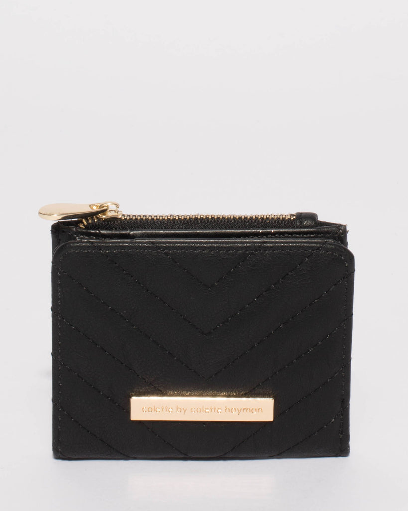 Black Quilted Han Mini Wallet With Gold Hardware