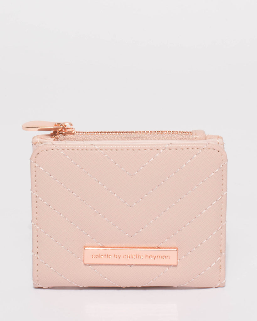 Pink Quilted Han Mini Wallet With Rose Gold Hardware