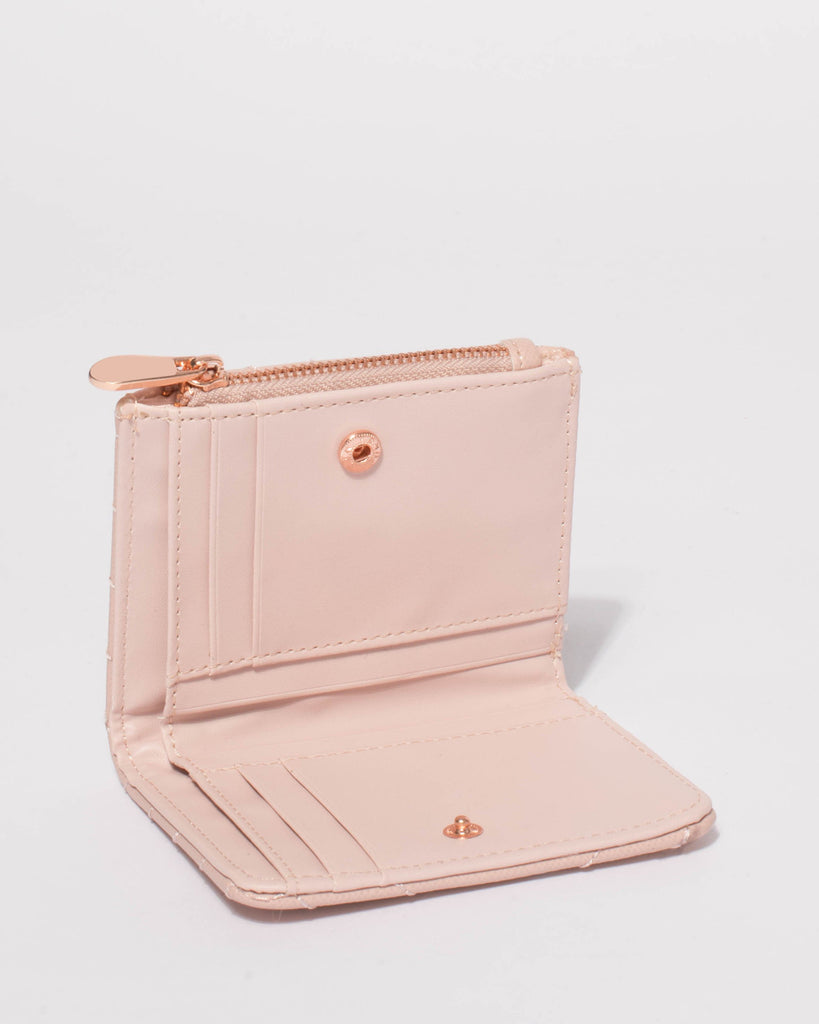 Pink Quilted Han Mini Wallet With Rose Gold Hardware