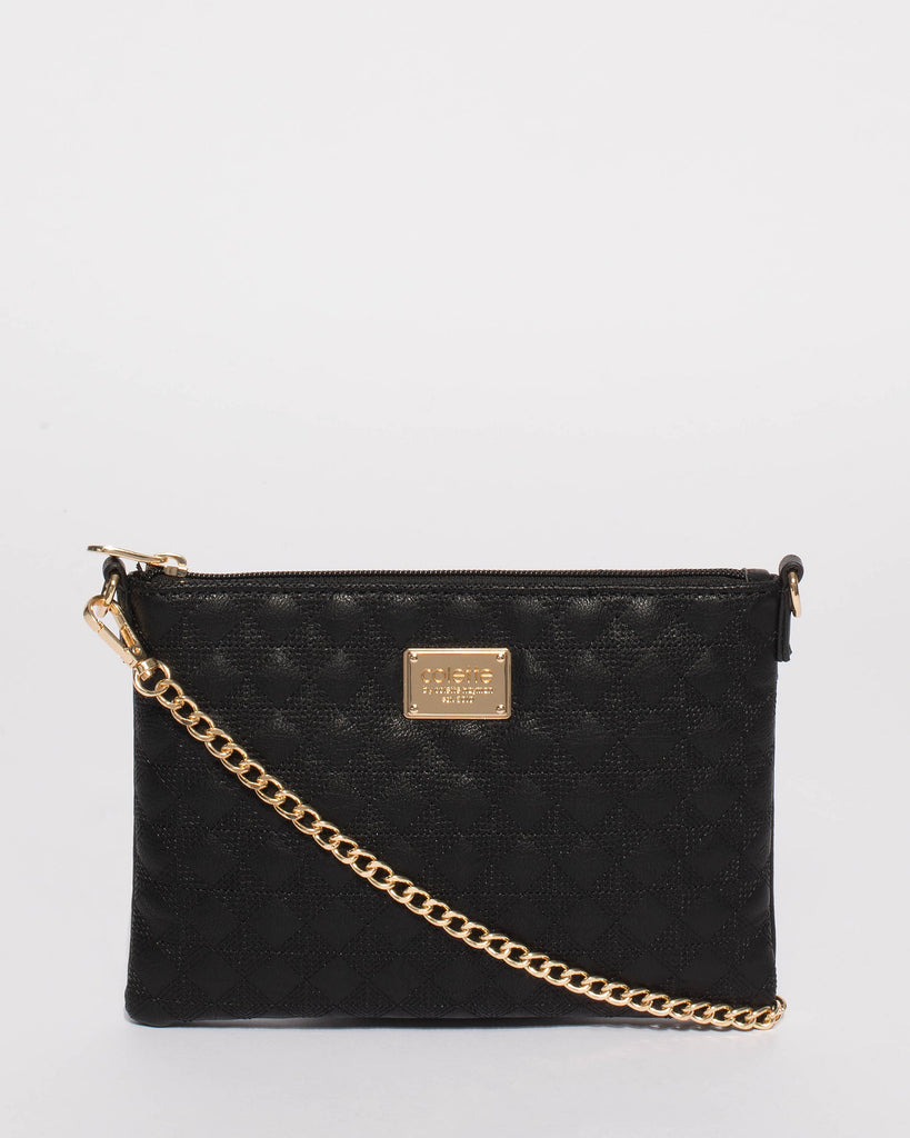 Black Diamond Quilt Crossbody Bag