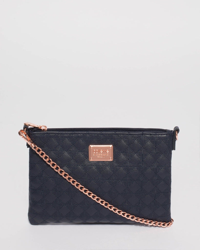 Navy Diamond Quilt Peta Crossbody Bag