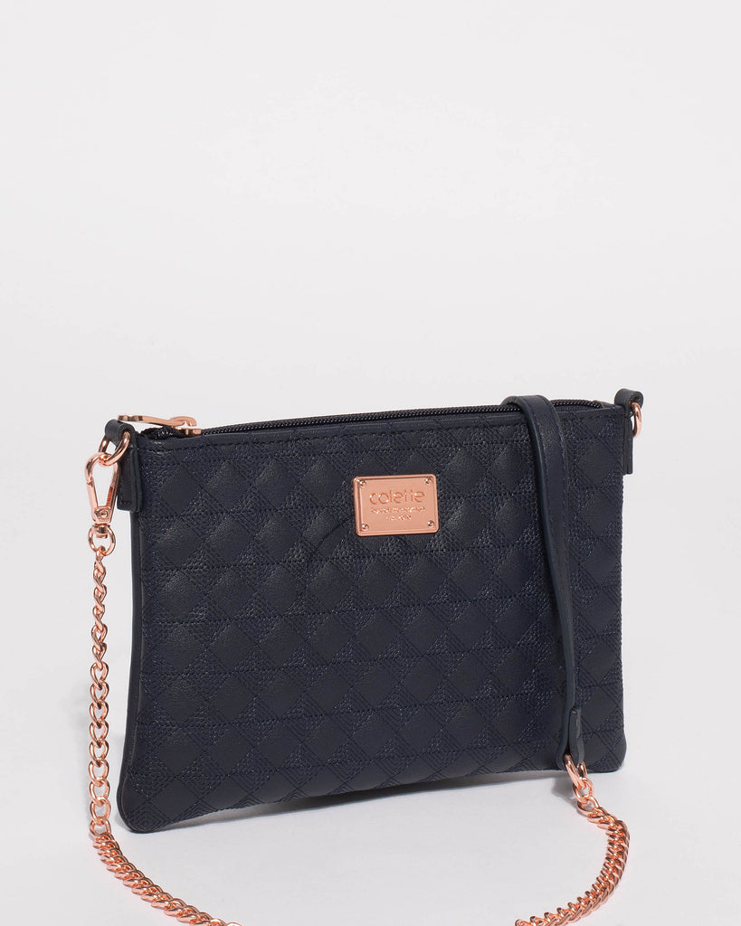 Navy Diamond Quilt Peta Crossbody Bag