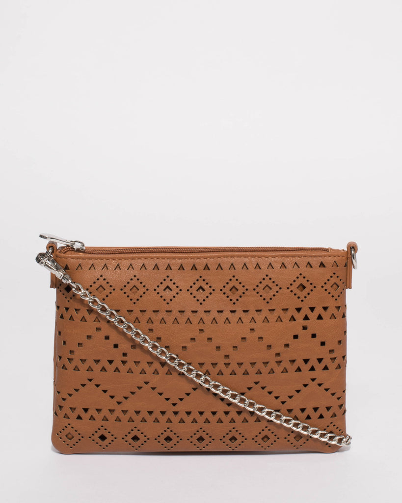 Tan Punchout Peta Crossbody Bag