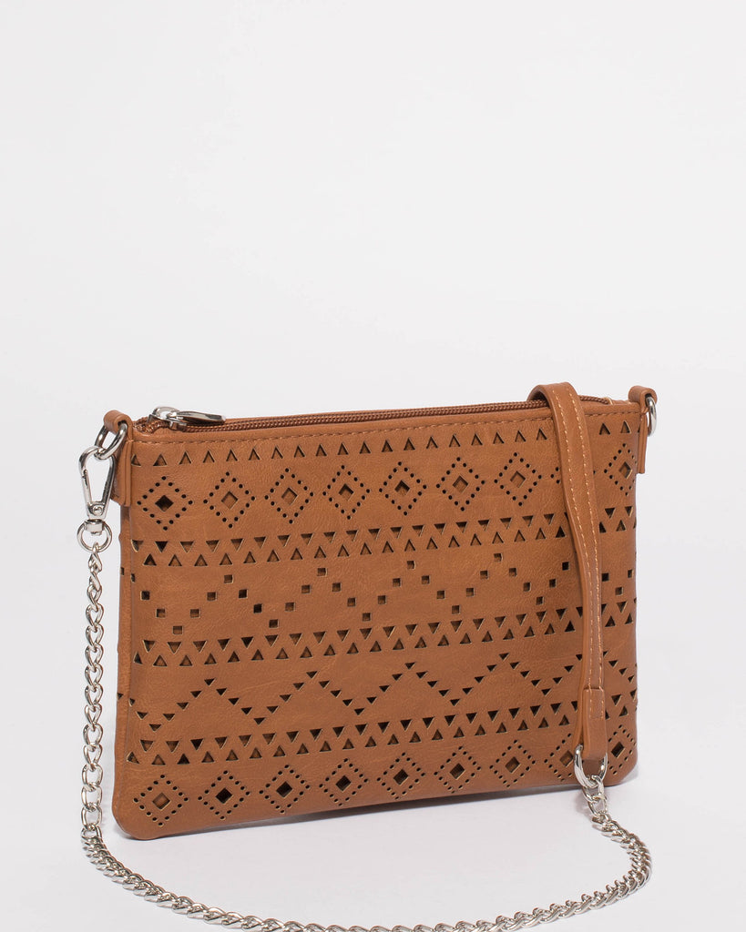 Tan Punchout Peta Crossbody Bag