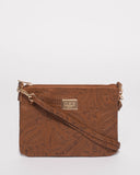 Tan Embossed Peta Crossbody Bag