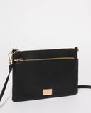 Black Demi Double Crossbody Bag With Gold Hardware