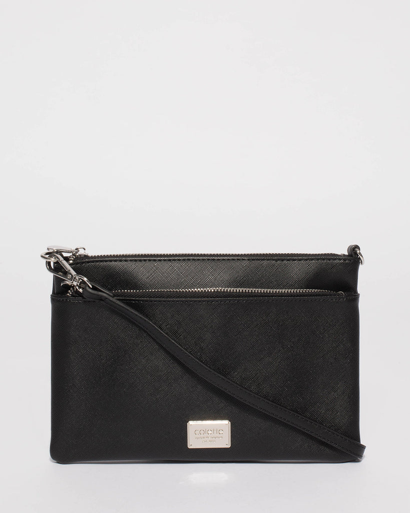 Black Demi Double Crossbody Bag With Silver Hardware