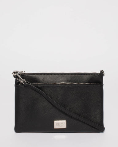 Black Demi Double Crossbody Bag With Silver Hardware